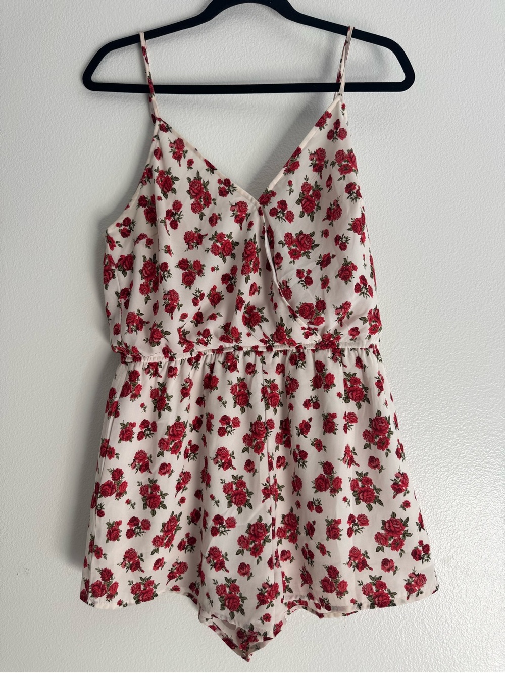 Forever 21 White Romper with Red Rose Print size large
